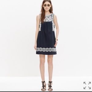 Madewell Embroidered Stitchtake Dress Blue White